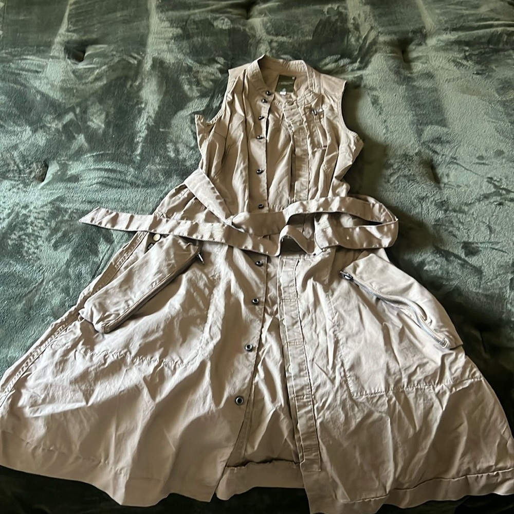 Khaki Cargo Utility Midi Denim dress